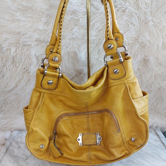 B. Markowsky Women's Mustard Yellow Leather Satchel - Picture 2 of 14